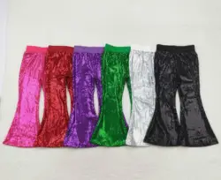 Wholesale western boutique children clothing Baby Girls Sibling Toddler Brithday Party Mesh Sequin Flare Bell Bottom Pants