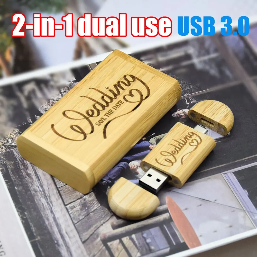 USB Flash Drive TYPE-C 2 in 1 Memory Stick 3.0 ไม้ Pendrive 4GB 8GB 16GB 32GB 64GB 128GB ไดรฟ์ปากกาฟรีโลโก้งานแต่งงานของขวัญ