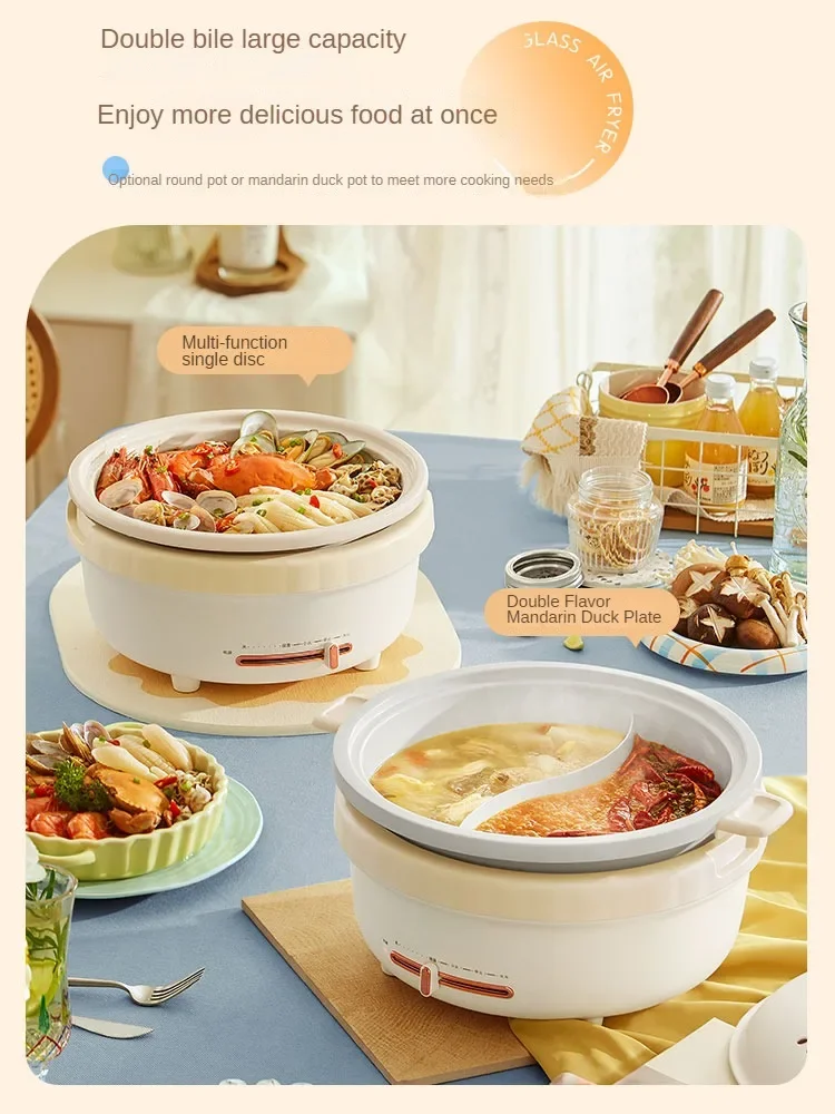 

220V 5L Electric Cooker Separable Double Pot 2 Flavor Hot Pot Multi-Function Steamer Frying Pan Non-Stick Electric Pot