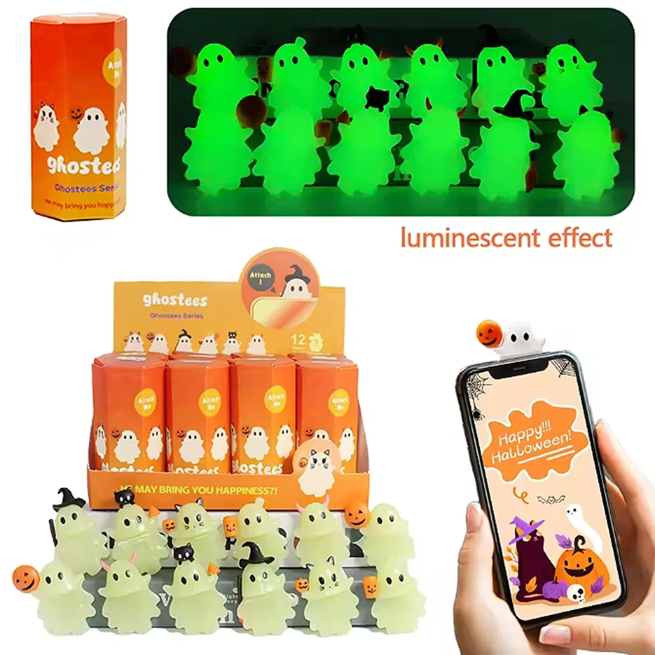 Ghostees Mystery Phone Buddy Śliczne Telefonki na Halloween Dekoracje Blind Box Kolekcjonerskie Figurki Hippers Figurki Niespodzianki Zabawki dla Dzieci Prezenty Niespodzianki