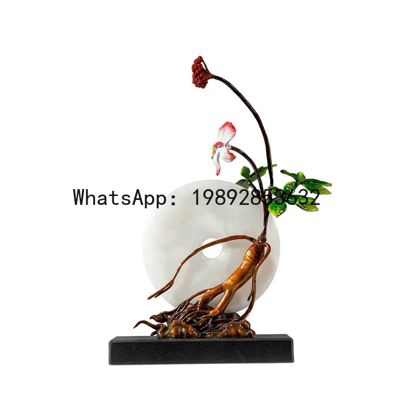 

X5-7 Art Workshop Perfect Life Ginseng Jade Copperware Ornament Antique Rack Model Room Imitation Ginseng Brass Decoration