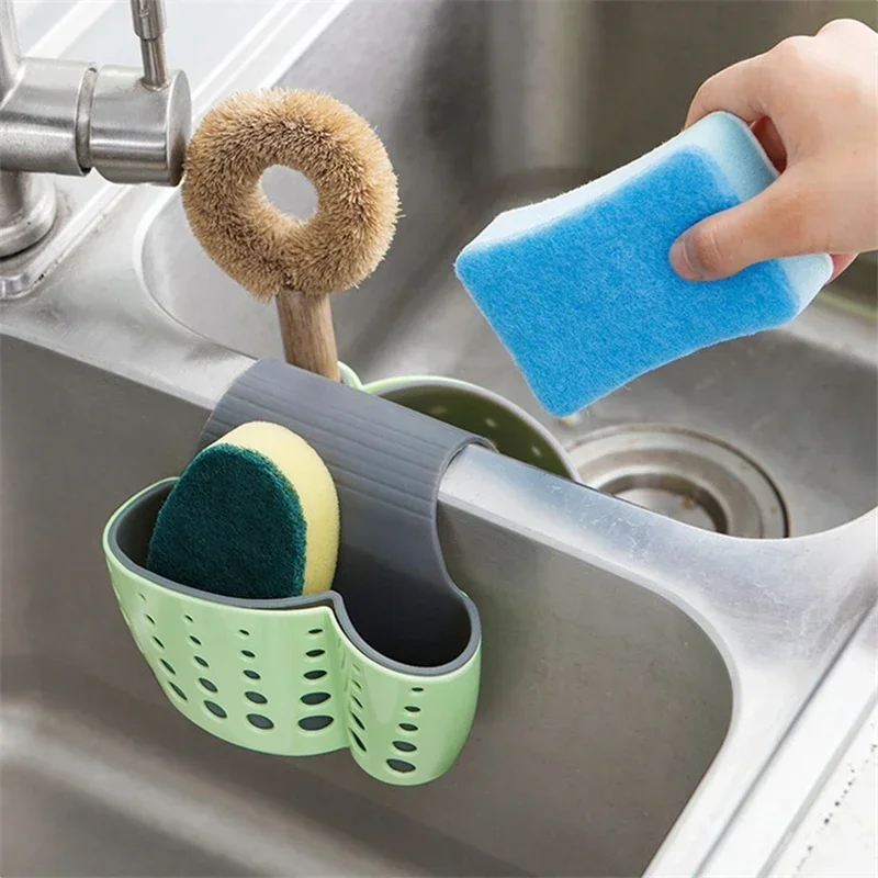 2 Sided Kitchen Sponge Drain Rack Sink Scouring Pad Hanging Storage Basket Cleaning Brush Holder Soap Organizer Shelf