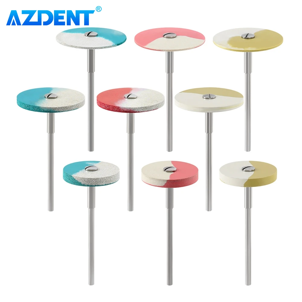 AZDENT Dental Rubber Diamond Polisher Wheel Disc HP 2.35mm La Dentistry Tool for Porcelain Zirconia Restorations 26*2mm/22*3mm