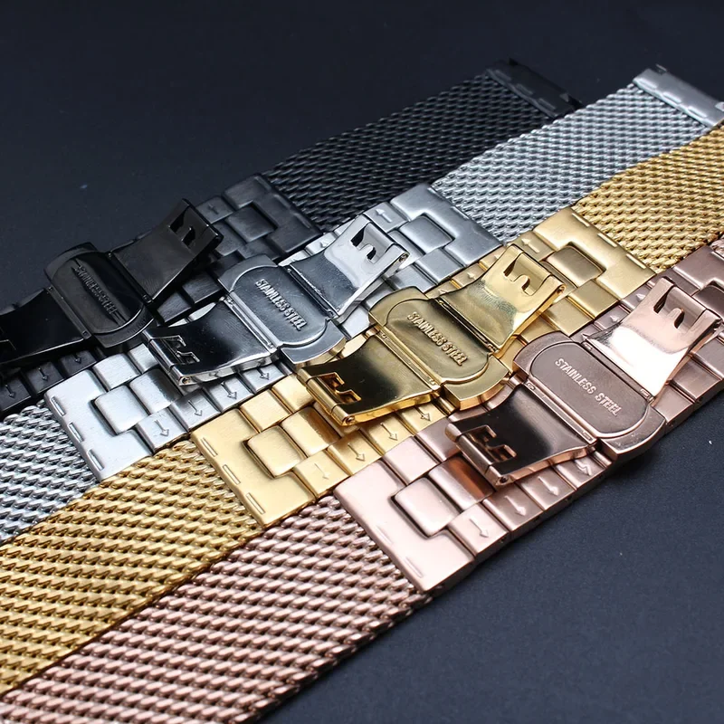 Uhrenarmbänder für Breit Omega Mesh-Uhrenarmband, Länge anpassen, Zubehör, 18 mm, 20 mm, 22 mm, 24 mm, Silber, Schwarz, Gold, besonders neu