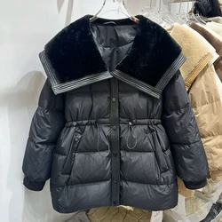 Winter New Smooth Fur Doll Collar Snow Parka Plus Size 2XL Splice Medium Long Down Jacket Women's Simple Casual Thick Warm Coat