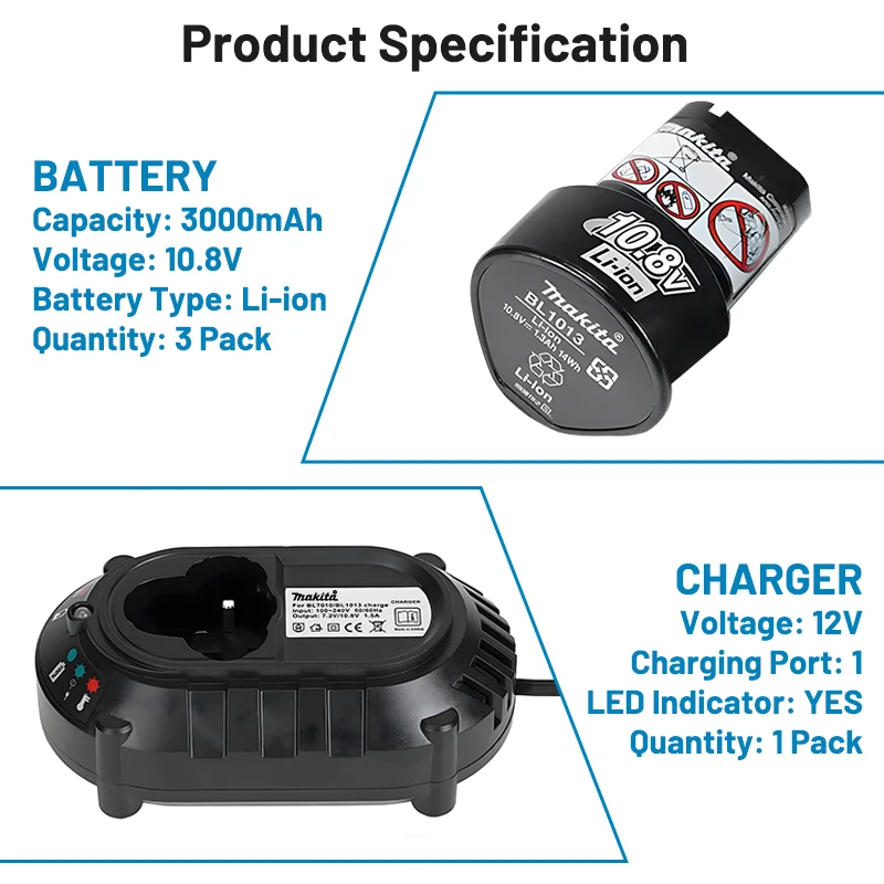 100% original Makita 10.8V battery BL1013 BL1020 BL1030 power tool lithium-ion battery replacement LCT203W TD090D DF030D tool