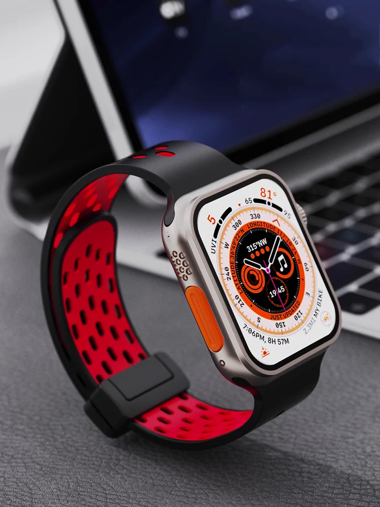 Магнитный силиконовый ремешок для Apple Watch, ремешок 44 мм, 40 мм, 49 мм, 45 мм, 41 мм, 46 мм, браслет correa iWatch series 9 7 3 6 8 se ultra 2 10