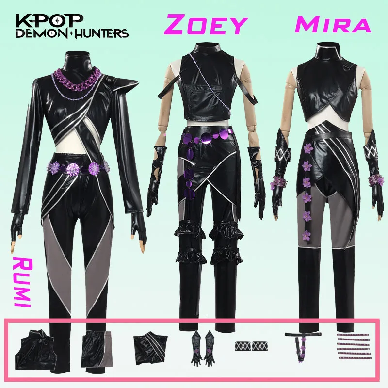 

Black Leather K-pop Rumi Zoey Mira Cospaly Demon Hunter Cosplay Woman Sexy Jacket Vest Pants Suit Halloween Party Stage Uniform