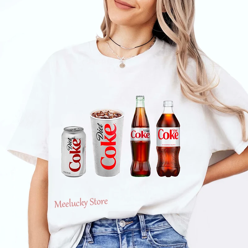 Diet Coke print pattern 2024 Summer Fun Top Refreshing Casual Women\'s T-shirt pure cotton clothing