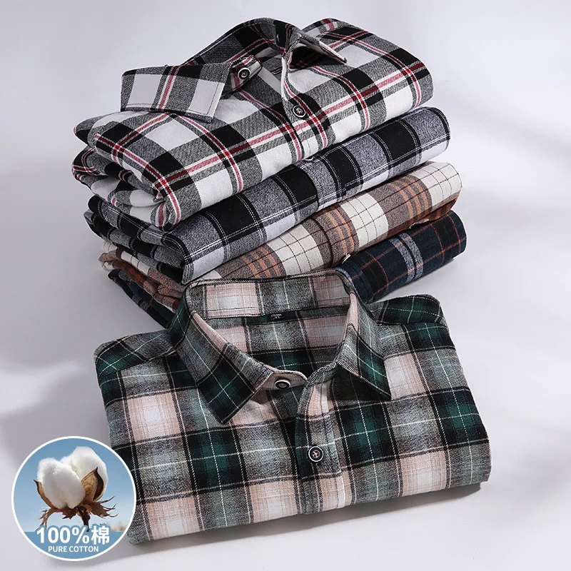 Large Big Size 8XL 9XL 10XL 11XL Men\'s Long Sleeve Shirt Autumn Spring Causal 100%Pure Cotton Checked Daily Home Oversize 150KG