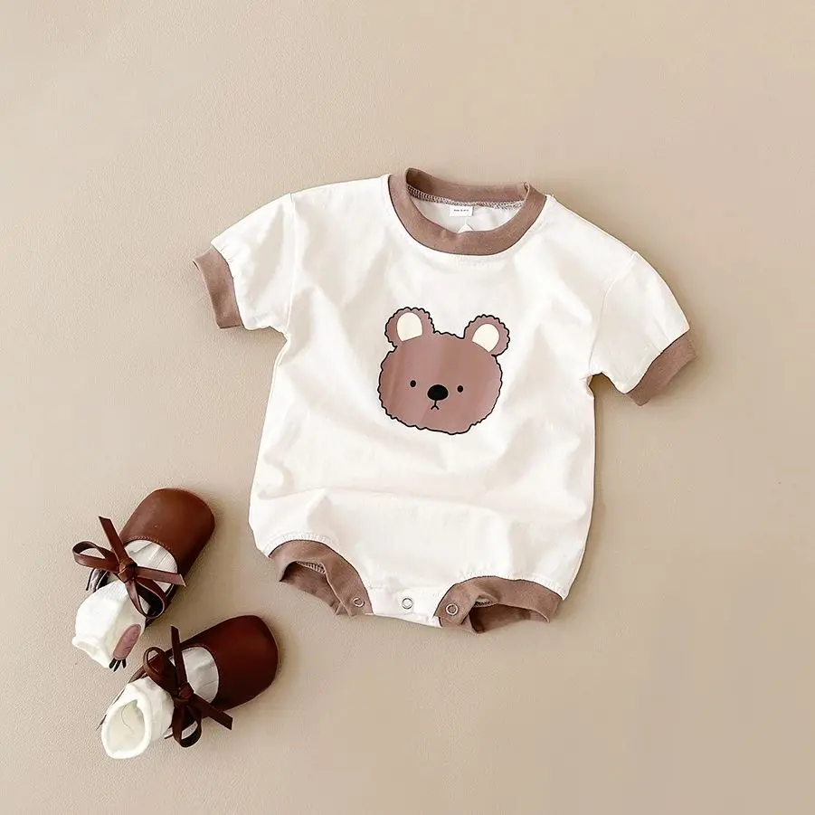 Summer Newborn Clothes Boys Bodysuit Girls Cotton Cute Soft Cartoon Bear Print Popper Romper Infant Clothes 0-2Y