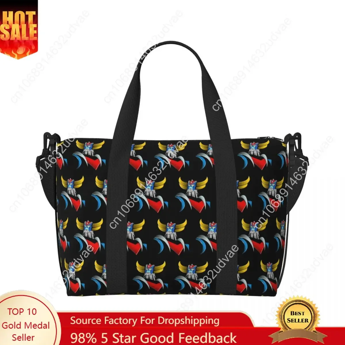 Tas Tote Goldorak Grendizer Kustom Wanita Kapasitas Besar Anime UFO Robot Goldrake Tas Bahu Pantai Gym Tas Perjalanan