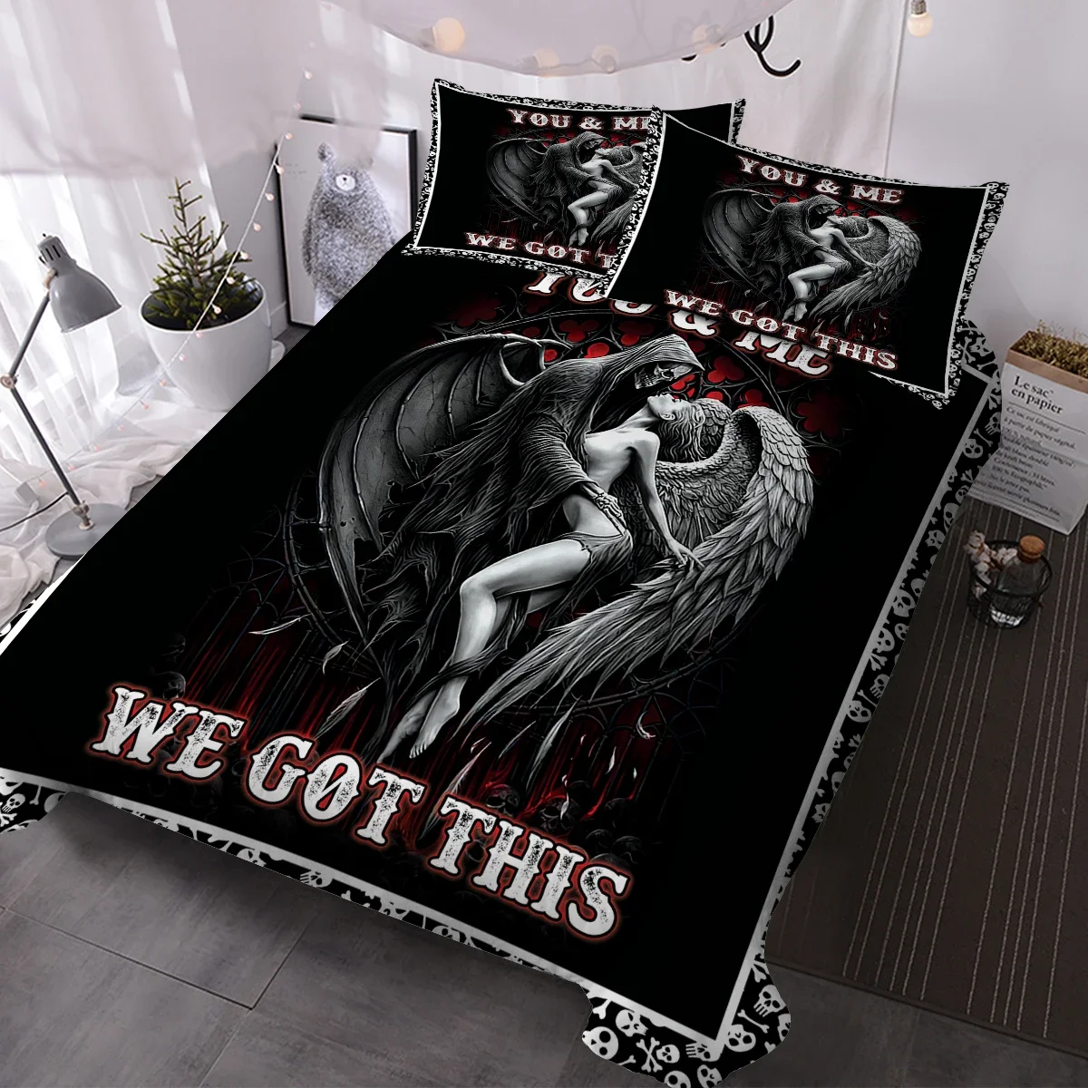 Luxurious Skull and Woman Printed Bedding Sets - 3 Pieces Duvet Cover Bedspreads with 2 Pillow Shams for a Cozy Bedroom Upgrade