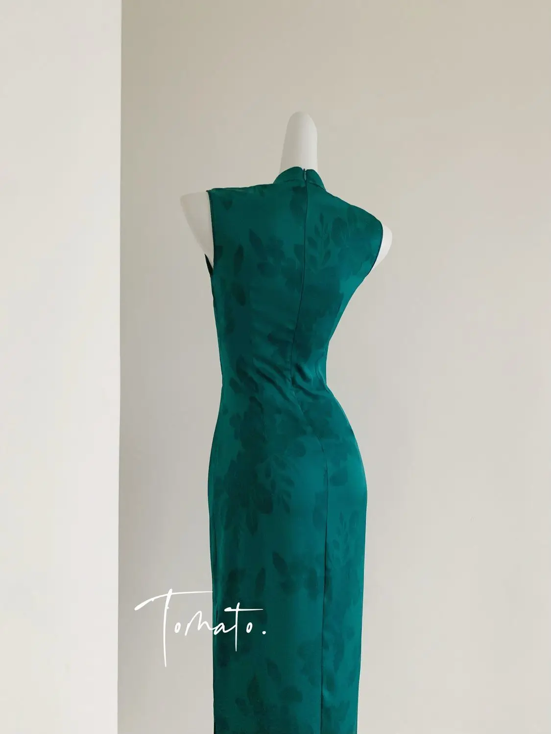 Peacock Blue Green National Style Standing Collar Buckle Dress For Women'S Summer New Jacquard Satin Cheongsam