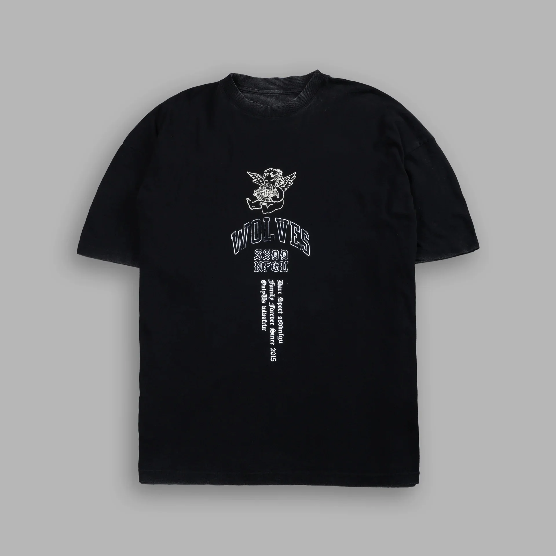 Men's Oversized T-Shirt Angel Wolf Graphic Print Gothic Streetwear Tee 2026 Summer Black Premium Cotton Short Sleeve Casual Tops