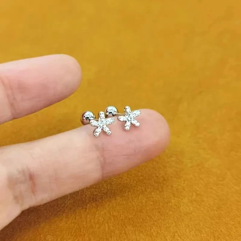 Korean Ins Colorful Zircon Butterfly Piercing Screw Ball Stud Earrings For Women Girls Small Flower Versatile Party Jewelry Gift