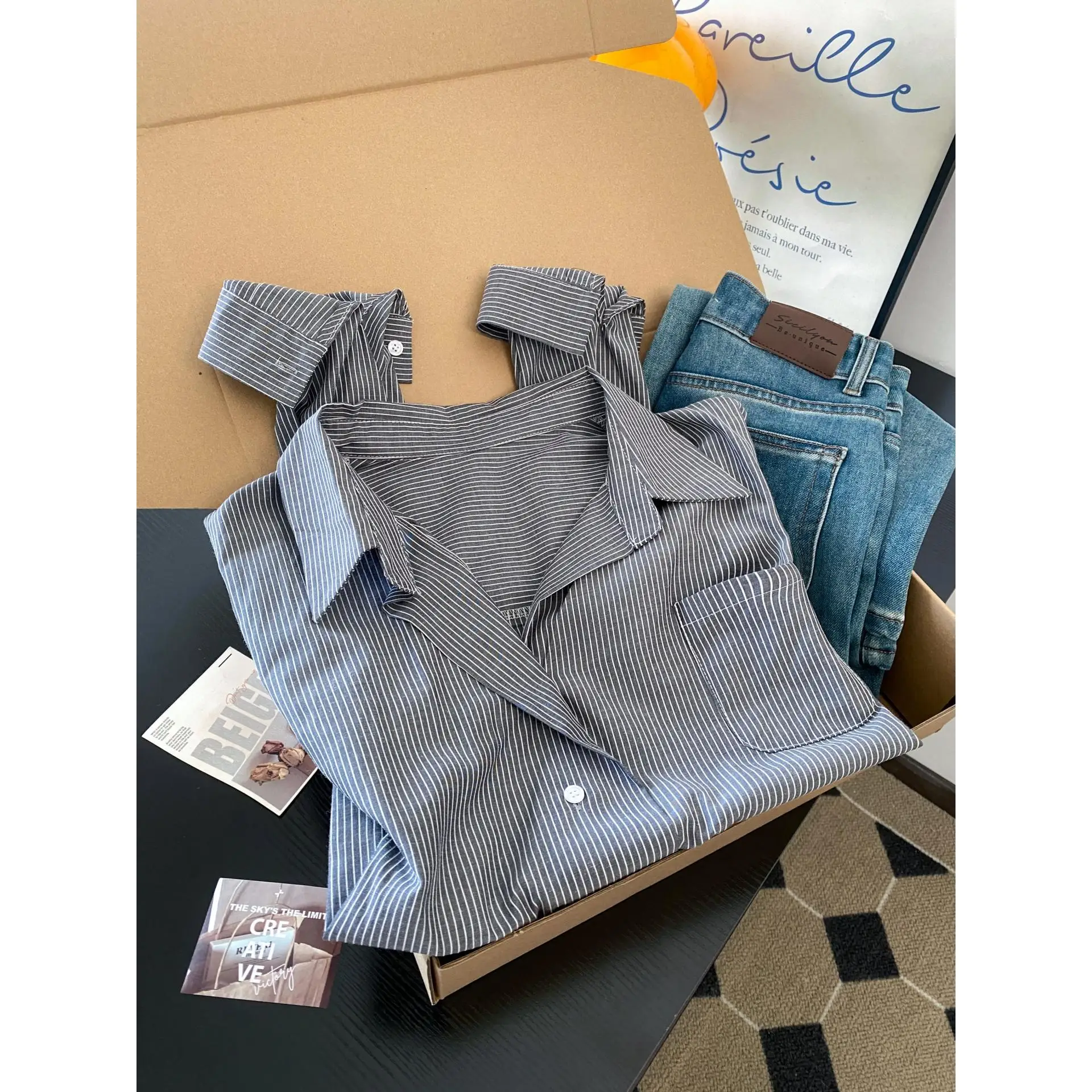 فريد طوق مخطط irt المرأة ربيع الخريف ملابس خارجية تصميم خاص الفرنسية Sle فضفاضة تناسب طويلة Sve الأعلى #1