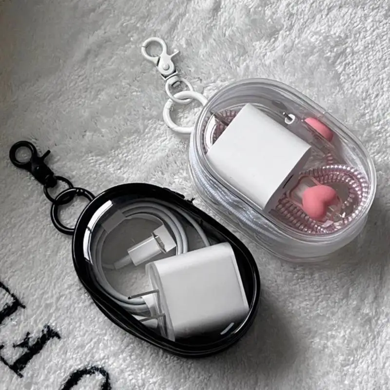 Headphone Organizer Case Earbud Case Pouch Storage Bag With Carabiner Double Zipper Headphone Cases Transparent Coin Purse For