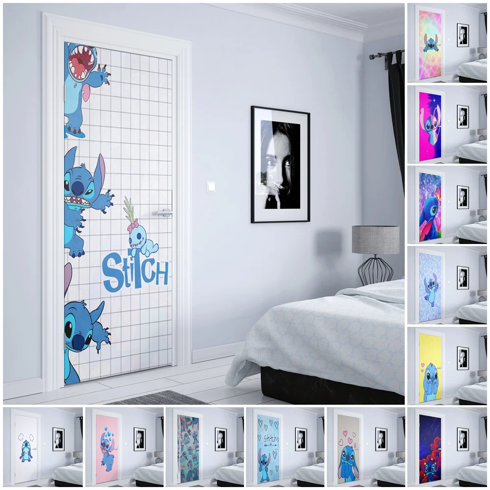 Disney 80s Classic Anime figure Lilo & Stitch Stitch Door sticker Graffiti Pop art Home Door decoration Aesthetic Wall Sticker