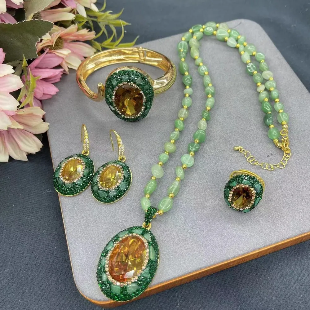 

New Sudan Stone Dongling Jade Necklace Set for Women's Noble Personality Fashion Luxury Simplicity Ladies Banquet Party Jewelry