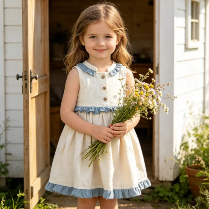 Girls' Dress 2026 Spring and Summer New Children's Clothes Girls' Baby Cotton and Linen Lotus Leaf Sleeveless Vest Dress