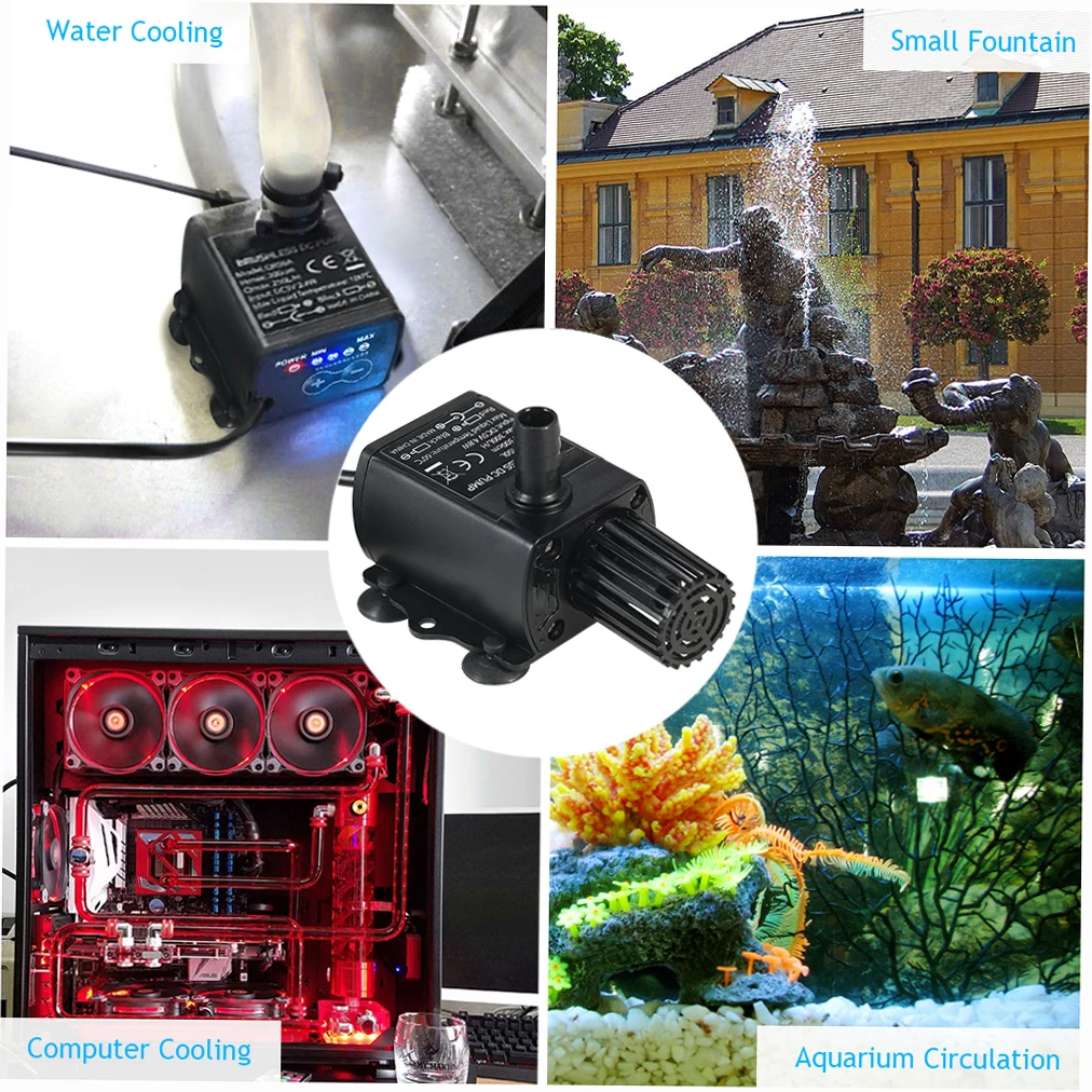 USB DC5V 4.8W Ultra-quiet Mini 300L/H Lift 300cm Brushless Water Pump Waterproof Submersible Fountain with Flow Adjustment