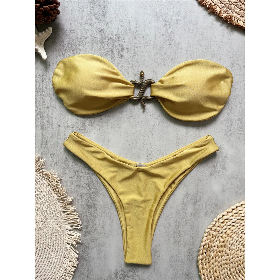 10 Farben Bandeau Metall-Schlangen-Bikini Damen-Badeanzug Zweiteiliger Bikini-Set mit Polsterung Badebekleidung Badeanzug V8249 – Detail 28
