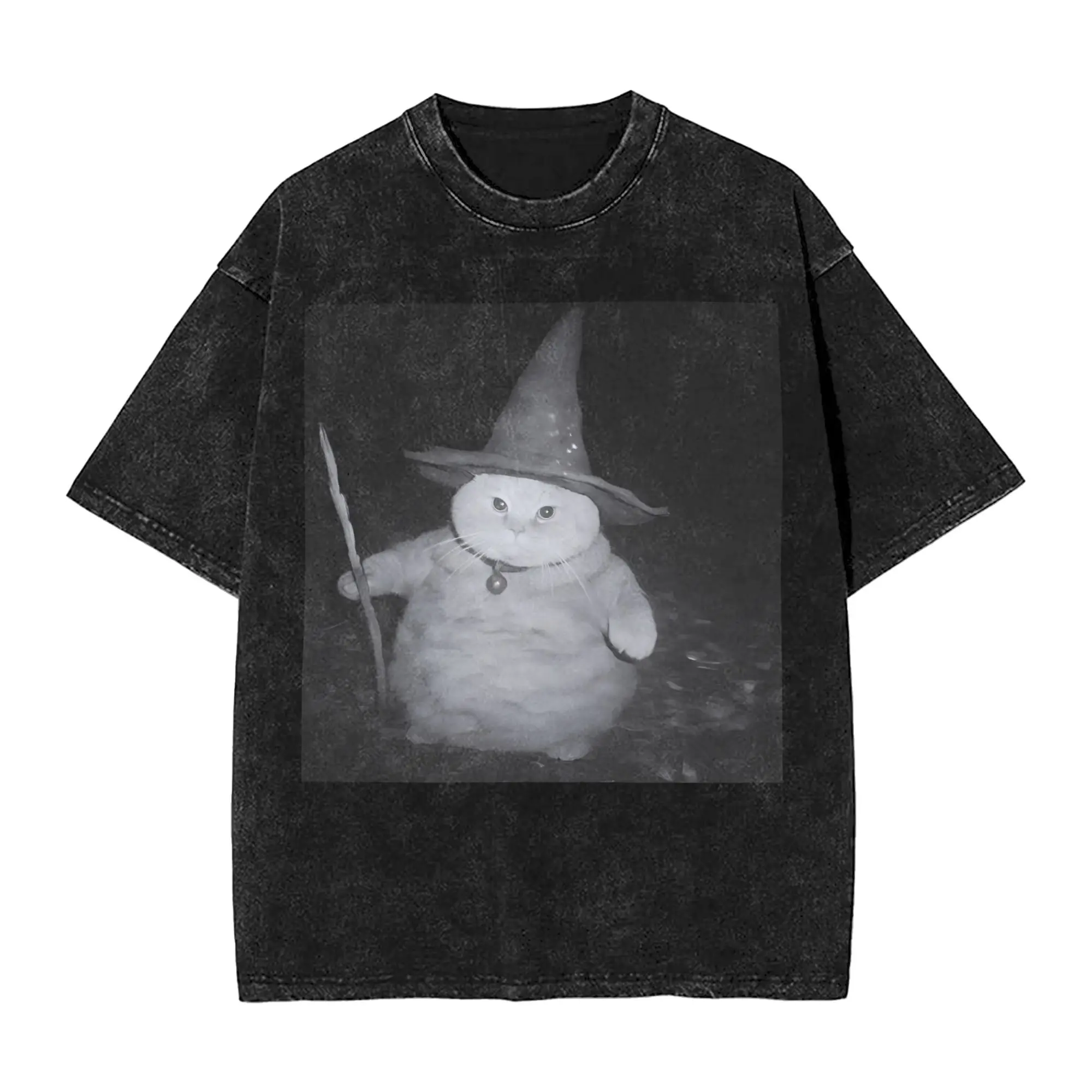 

Мужская футболка Awesome Fat Wizard Cat Meme с круглым вырезом, потертые футболки из 100% хлопка, футболки с короткими рукавами, летняя одежда