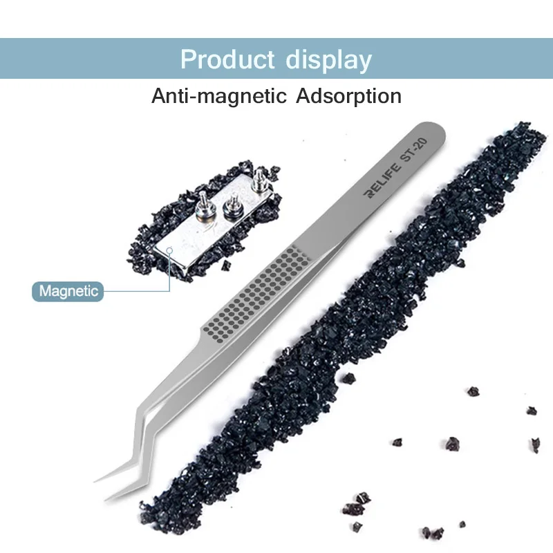 RELIFE ST-20 Chip Positioning Tweezers High-Precision Flying Line Super Hard for Phone Circuit Board Repair Curved Tips Tweezers