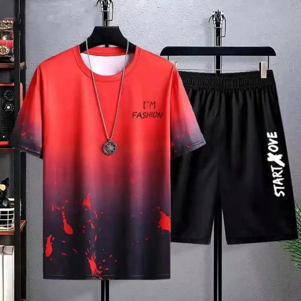 Men\'s Short-sleeved Shorts Summer Suit Trend Printing Round Neck Men\'s Suit Men Loose T-shirt Shorts Jogger Pants Set Streetwear