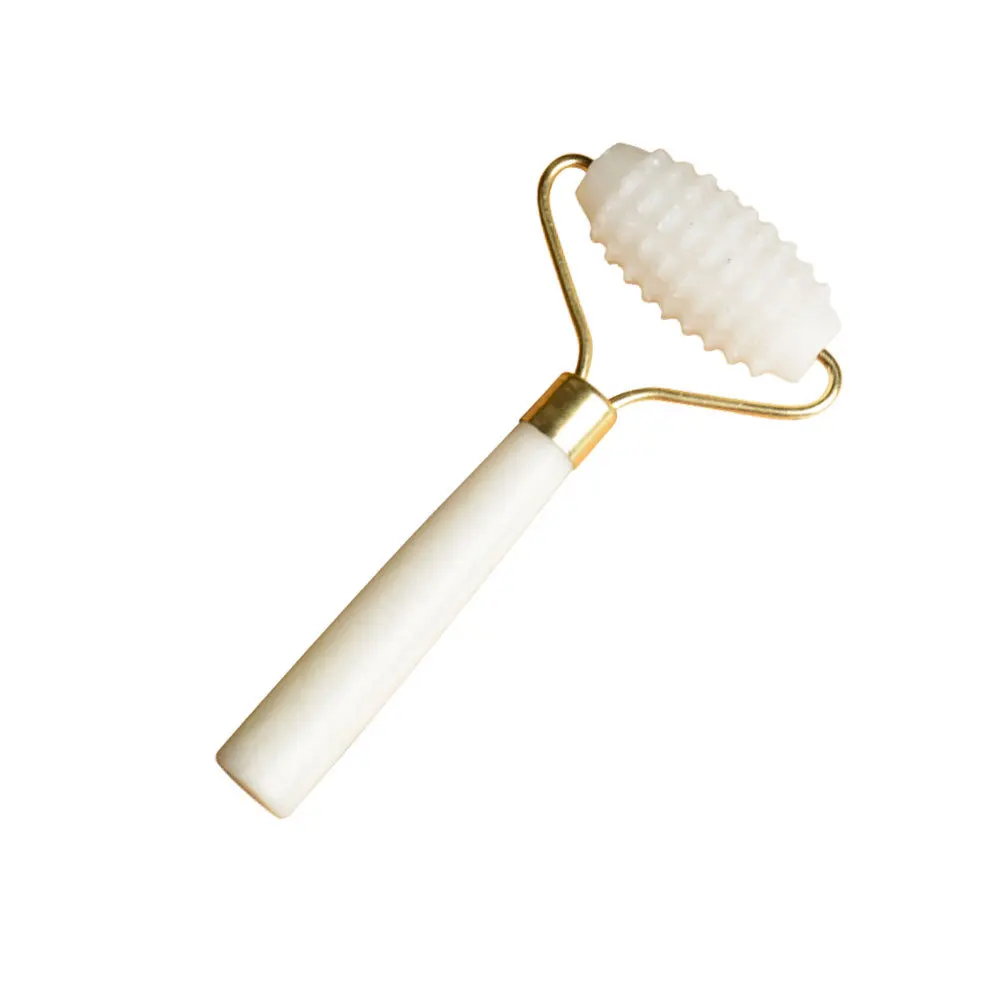 Masajeador Facial con rodillo de Jade Natural, mango de Metal ergonómico, compacto, portátil, herramienta de cuidado Facial fino, masajeador con rodillo, 1 Uds.