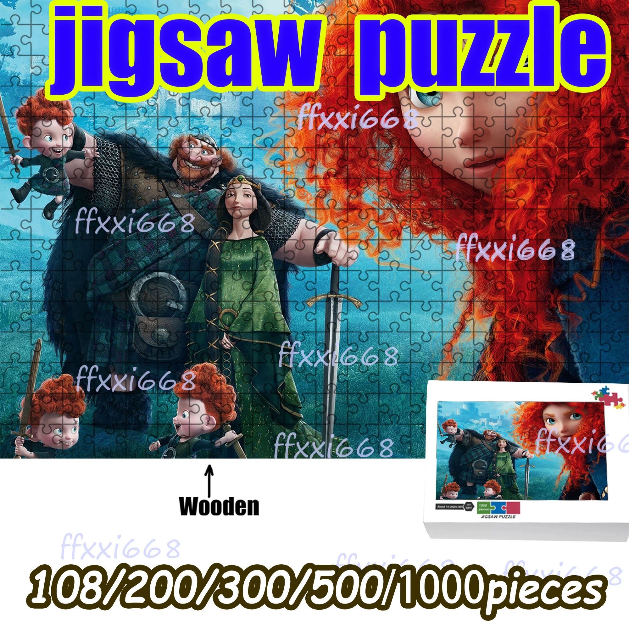 

Wooden Jigsaw Puzzle 108/200/300/500/1000 Pcs, Brave Princess Merida Puzzle, Framable Design, Unique Home Accent & Gift