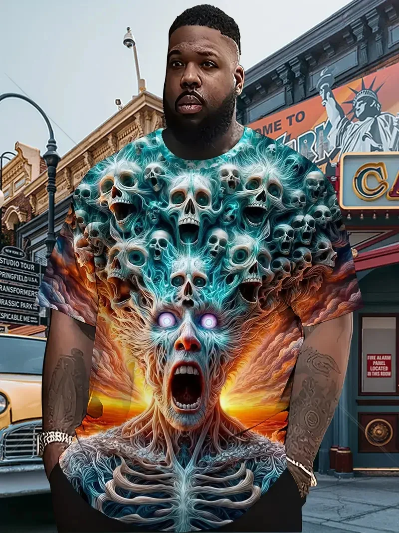 2025 حار بيع القوطي هالوين ثلاثية الأبعاد مطبوعة الرجال تي شيرت الرعب جوكر الجمجمة الجولة الرقبة قصيرة الأكمام للجنسين قمم تي شيرت رجل المحملة