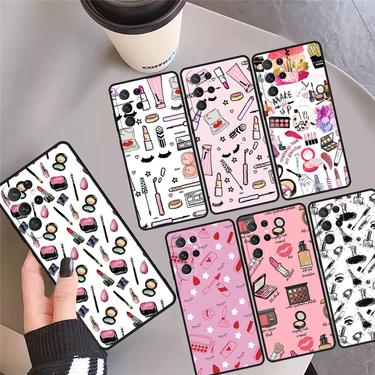 Makeup Love Lipstick Eyeshadow Phone Case Cover For Samsung Galaxy S24 Ultra 23 S22 Plus S21 FE S20 S9 S10 Note 10 Pro 20