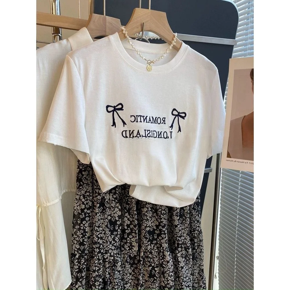 Casual Short Sleeve T-Shirt Summer Style Embroidery  Knot Design Guangzhou Thirteenth Factory Women's Fashion Top