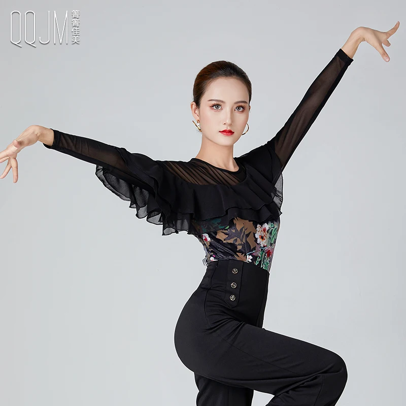 2023 Woman Latin Dance Shirt Dance Waltz Ballroom Dance Garment Performance Latin Shirts Garment Top N114