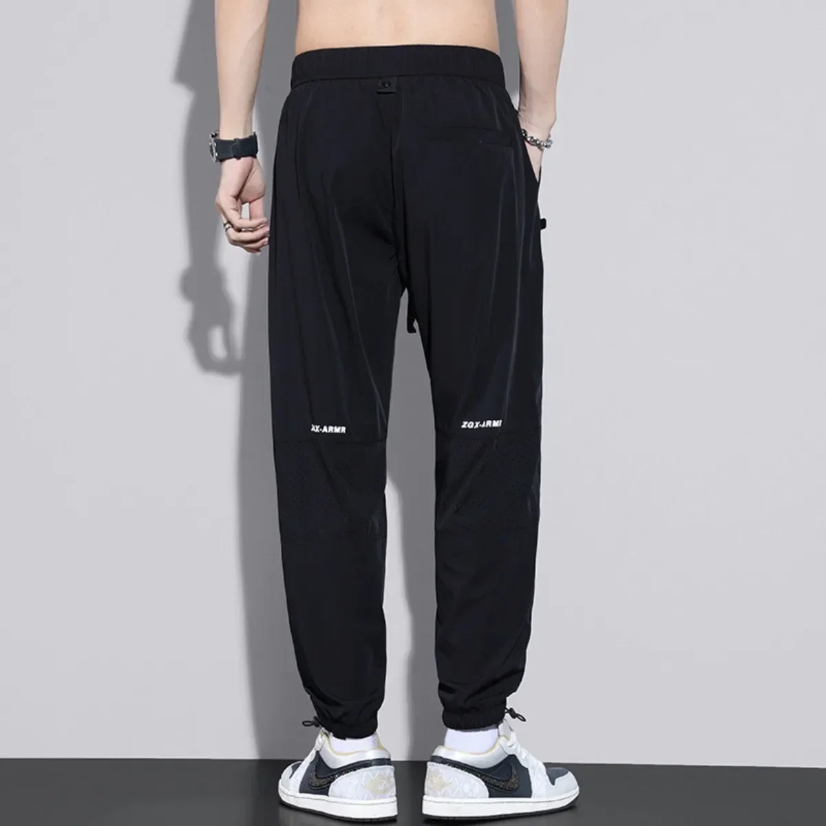 

Новые мужские летние спортивные брюки, сетчатые дышащие повседневные тонкие брюки на шнурке, свободные брюки, спортивные брюки для фитнеса, трендовый модный стиль