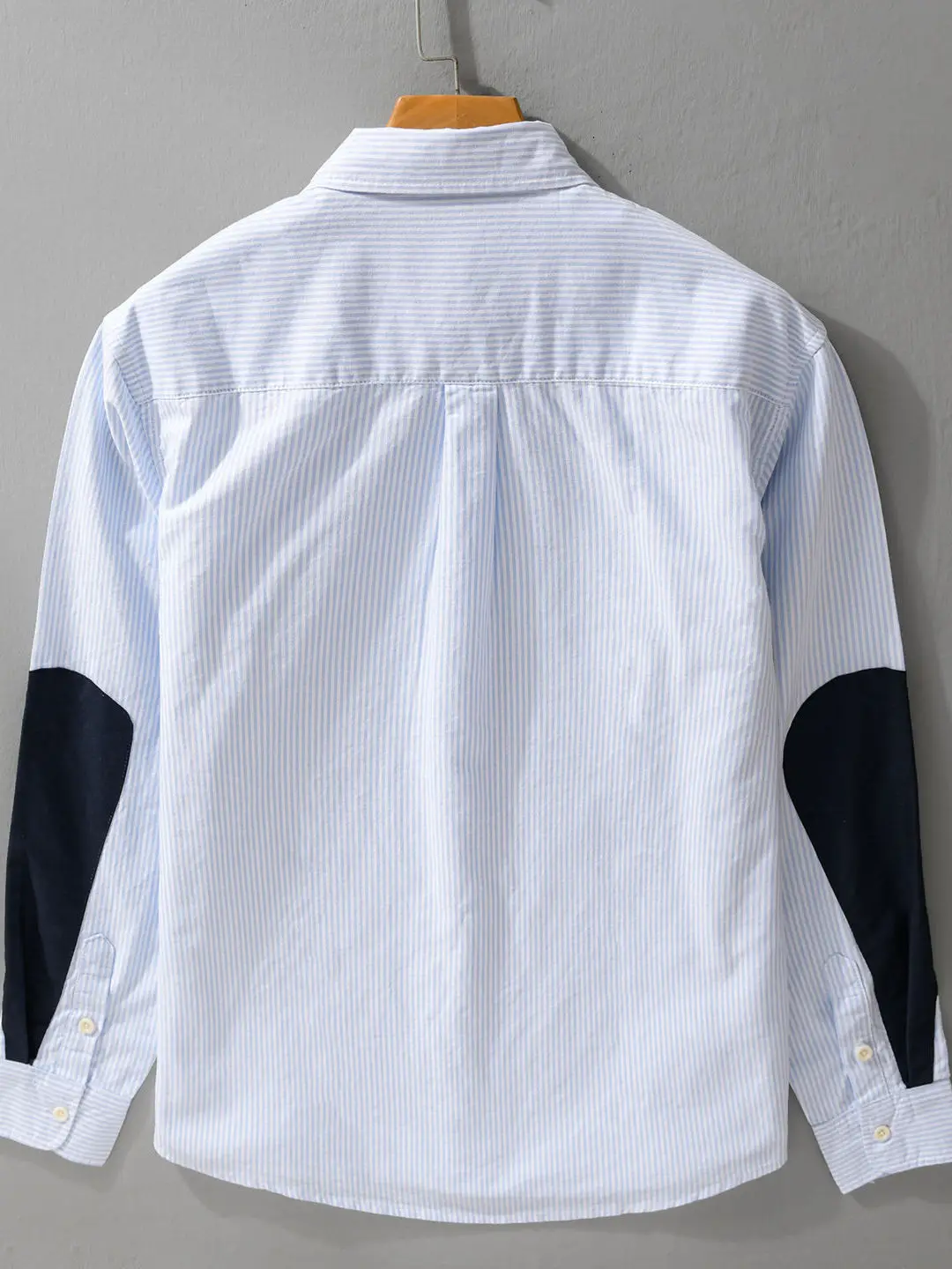Color-Knitted Oxford Cloth Long Sleeve Men's Casual Shirt Resistant to Destruction Patchwork Contrast Color Pure Cotton Autum...