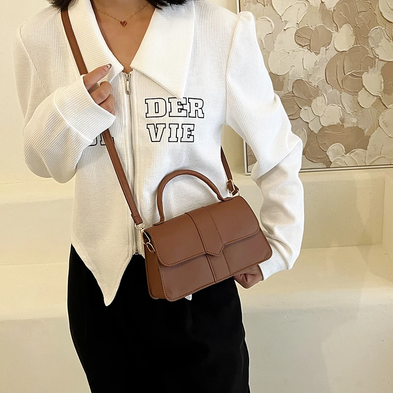 Solid PU Crossbody Bag 2023 New Women\'s Minimalist Soft Leather Magnetic Buckle Underarm Bag Classic Casual Versatile Handbag