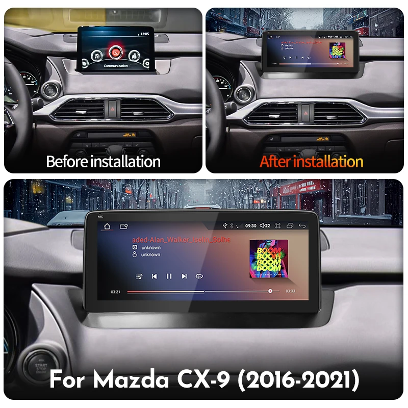 راديو السيارة ستيريو أندرويد 14 Carplay AUTO لمازدا CX-9 2016 - 2021 نظام تحديد المواقع نافي فيديو مشغل وسائط متعددة رئيس وحدة الشاشة 4G DSP