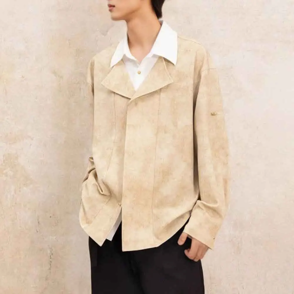 

Осенняя новая мужская однотонная куртка с длинными рукавами, рубашка в стиле ретро, модный тренд, хип-хоп, уличные свободные повседневные нишевые мужские топы 2025