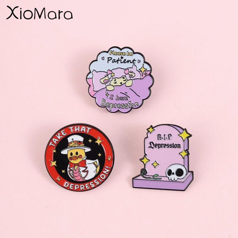 Mental Health Depression Enamel Pin Please Be Patient Sheep RIP Depression Brooch Badges Backpack Accessories Gifts for Friends
