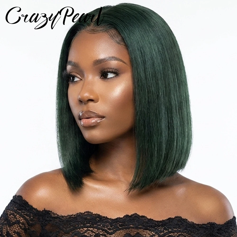 Dark Green Human Hair Lace Front Bob Wigs 13X4 Transparent Lace Brazilian Virgin Human Hair Lace Front Wigs for Women 180%