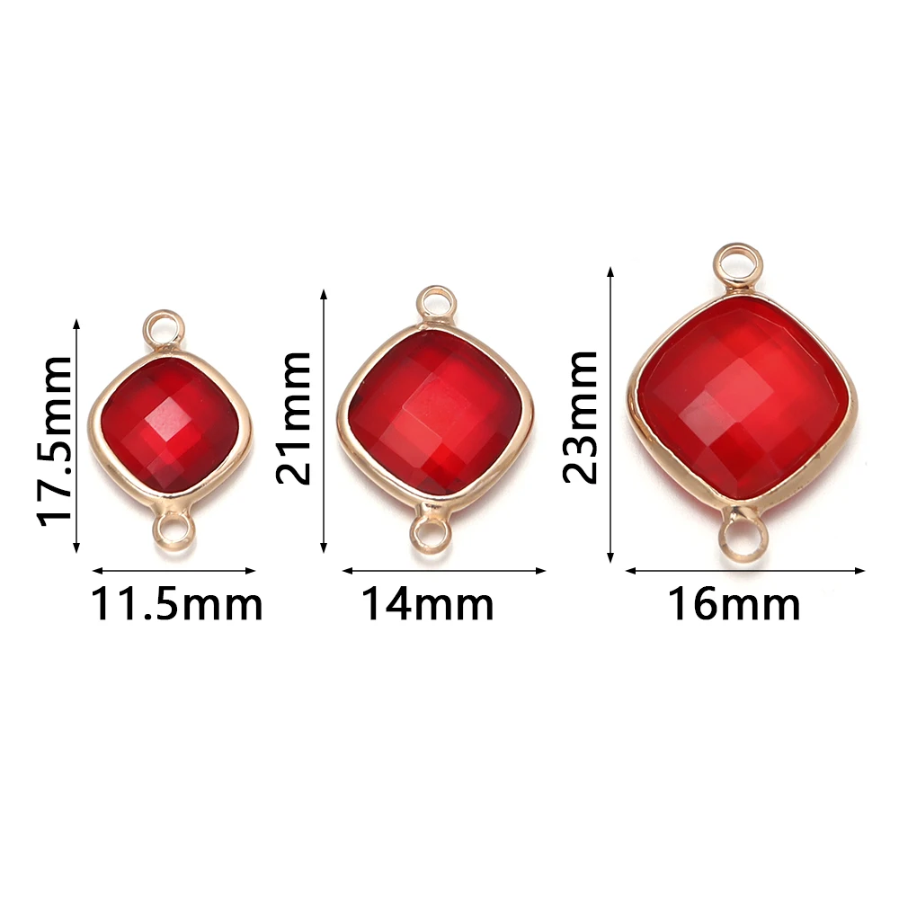 5 Stück/Lot quadratische facettierte Glasanhänger mit Metallkanten, Zweiloch-Verbinder, Charm für Armband, Halskette, DIY-Schmuckherstellung, Zubehör – Detail 1