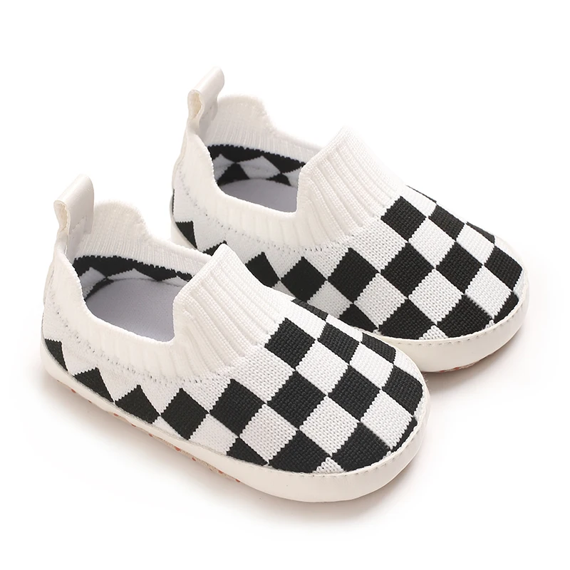 Checkerboard Knit Slip-on Shoes, Soft & Comfort Newborn Footwear, Baby Learning Walk Shoes for Infants 0-18M