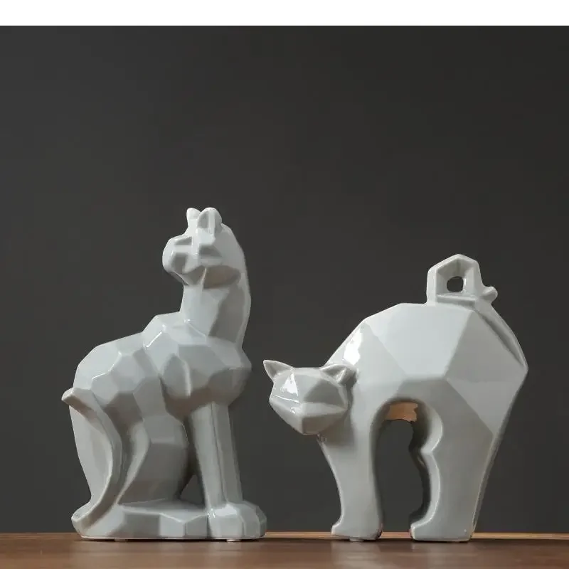 

#For Minimalist Origami Ceramic Sculpture Desk Decoration Crafts Geometric Decor Kitten Abstract Animal Statue Modern Home^