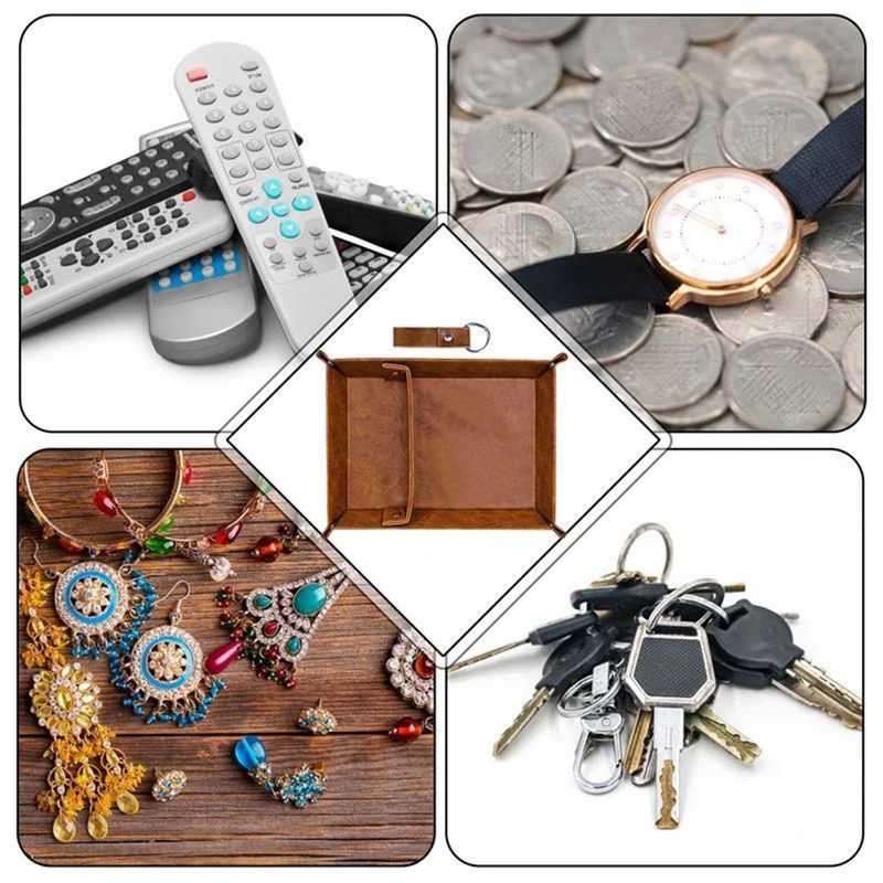 AB15-PU Leather Valet Tray For Men - Nightstand Organizer With Dividers, Ideal For Desk, Bathroom & Bedside Storage