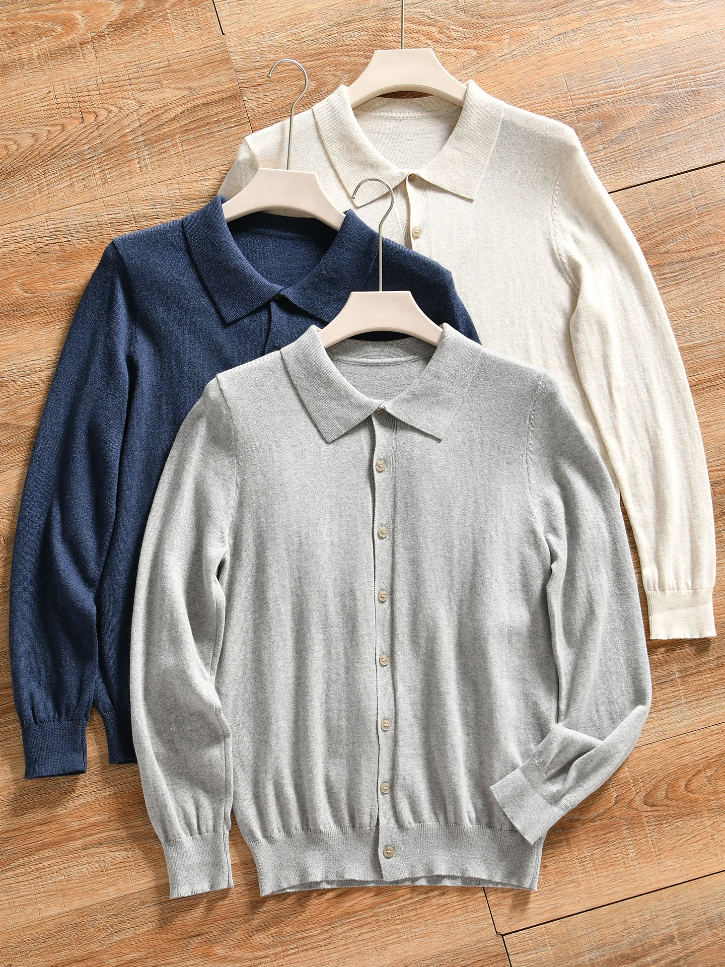 Italian Minimalist Style Cotton Cashmere Blend Men's Casual Collar Knitted Open Cardigan Sweater Jacket for Autumn Winter