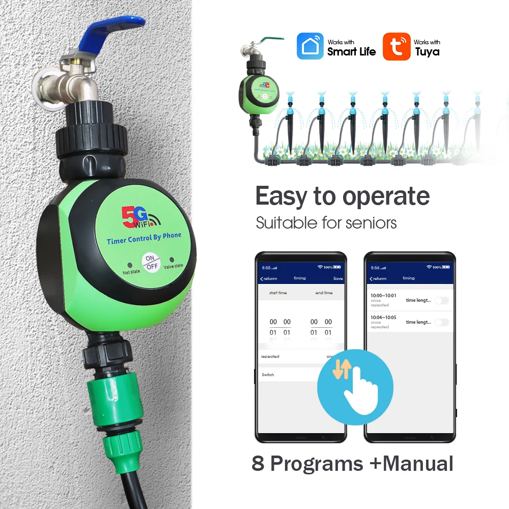 New Upgrade 5G Water Timer Smart Life App Remote WiFi/Bluetooth-compatible Control Garden Irrigation Sprinkler Plant Watering Sy