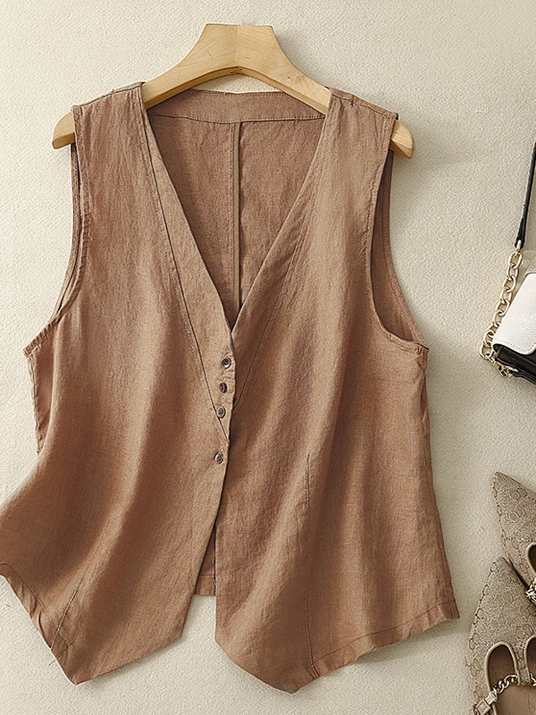 

Retro Waed Loose Fit Svel Cardigan Vest Artistic Versatile Open Front Casual Sle Regular Cut V-Ne Summer Top